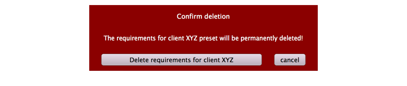 Preset delete dialog